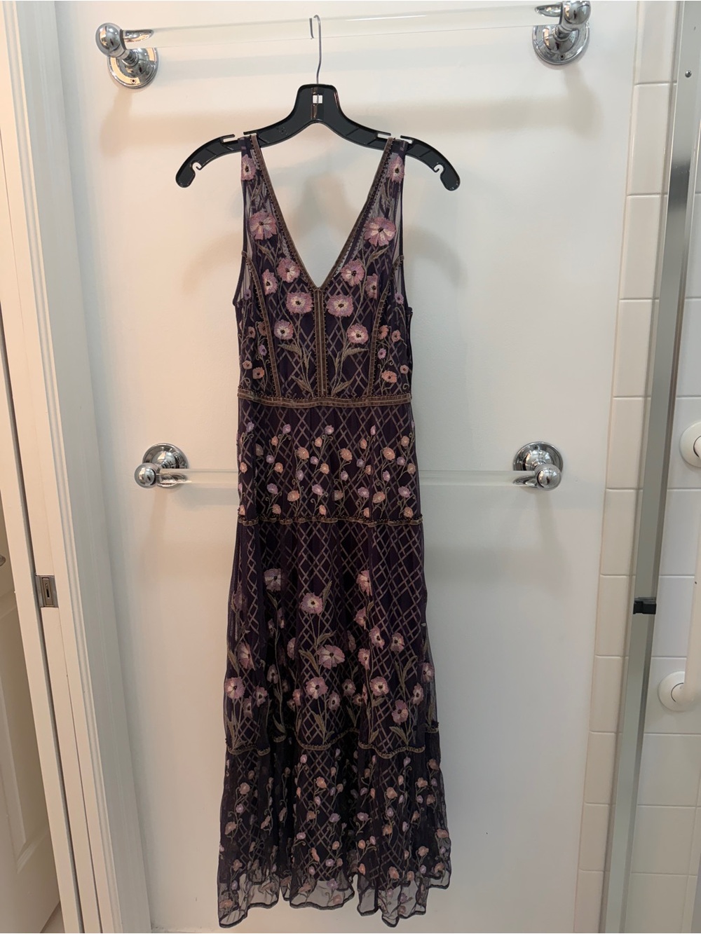 Moulinette Soeurs Deep Purple Floral Embroidered Maxi Dress
